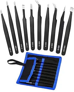Tweezers Precision Set,Easily Life 10pcs ESD Tweezers Set, Anti Static Stainless Steel Anti Magnetic Tweezers Set with Storage Bag for Craft,Electronics Repair,jewelry repair,Laboratory Work,etc