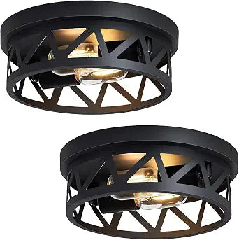Hallway Flush Mount Ceiling Light, Entryway Bedroom Fixture, Black 2-Light