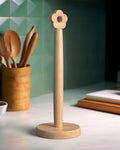 KitchLife Cute Wooden Paper Towel Holder for Countertop with Weighted Base - Solid Freestanding Paper Towel Stand Dispenser with Anti-Slip Base, Flower Top
