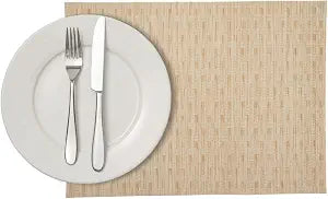 Restaurantware-Speculo 16 X 12 Inch Woven Placemats, Set Of 6 Rectangle Table Placemats - Stain-Resistant, Easy To Clean, Tan Vinyl Placemat For Dining Table, For Homes or Restaurants