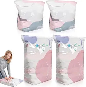 4 PACK No-Pump Vacuum Storage Bags,Large Better Life Space Bags Cube Capacity Vacuum Bags for Clothes,Pump-Free Compression Cubes for Comforters,Blankets,Bedding & Closet Organization
