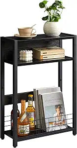 IBUYKE 3 Tier Narrow Side Table,with Magazine Rack, Black UTMZ001B