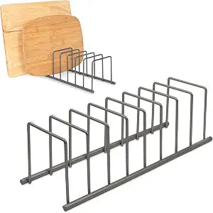 Spectrum Euro Cutting Board Holder Stand for Countertop or Inside Kitchen Cabinet Organization Industrial Gray, 8 Slot Cutting Board Drying Rack or Cabinet Plate Bakeware Storage Organizer