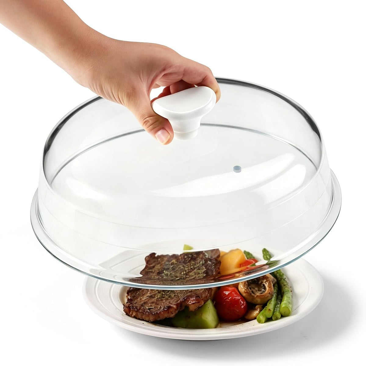 10.4IN Glass Microwave Splatter Cover with Ceramic Handle & Screw