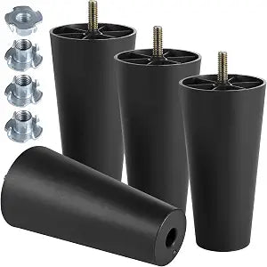 Manesi 4Pcs 5-3/8 inch Plastic Sofa LegsBlack Sofa Replacement LegsRound Furniture Legs with M8 Bolts for Couch Dresser Cabinet Chair Bed Coffee Table
