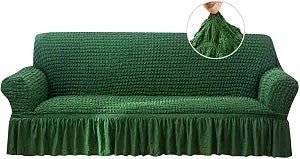 Qubjus Stretch Sofa Slipcover Sofa Covers Washable Couch Sofa Bed Cover Easy Fit Furniture Protector with Elastic Bottom and Skirt (Dark Green, Medium)