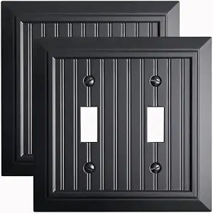Black Classic Beadboard Wall Plates,Light Switch Covers,Electrical Outlet Covers, Switch Plates of Various Combination, Nature Bamboo Fiber Wall plate (2 Gang Toggle 2PK)