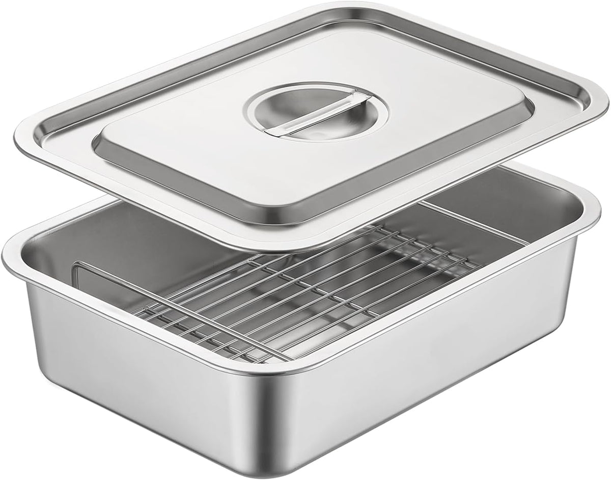 4 inch Deep Roasting Pan Turkey Roaste Baking Pans with Rack and Lid