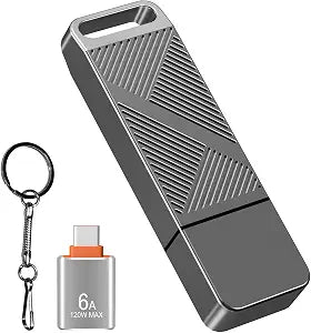 64GB exFAT32 USB 3.0 Flash Drive with USB3.0 C Adapter and Keychain (Grey)