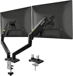 Dual Monitor Arms, Gas Spring Monitor Arms for 2 Monitors up to 34" Curved/Flat, 22lbs per Arm, VESA Mount 75x75 100x100mm, C-Clamp & Grommet Base, Adjustable Tilt/Swivel/Rotation