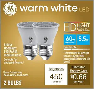 GE Lighting PAR16 Indoor Floodlight LED Light Bulb, 60-Watt Replacement, Warm White (2-Pack)