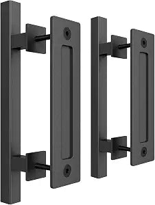 SMARTSTANDARD 2PCS 12" Barn Door Handle, Two-Side Design, Black, Square