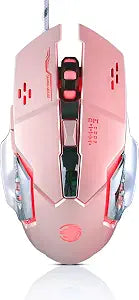 Guiheng Wired Gaming Mouse, Optical USB Mice for Laptop/Desktop, 1200 to 3600 and RGB Light, Ergonomic with 6 Programmable Buttons for Computer Windows 7/8/10/XP Vista Linux Chromebook PC(Pink)