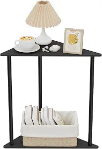 Yawinhe Triangle Metal End Table,2-Tier Small Corner Table,Black,1 Pack