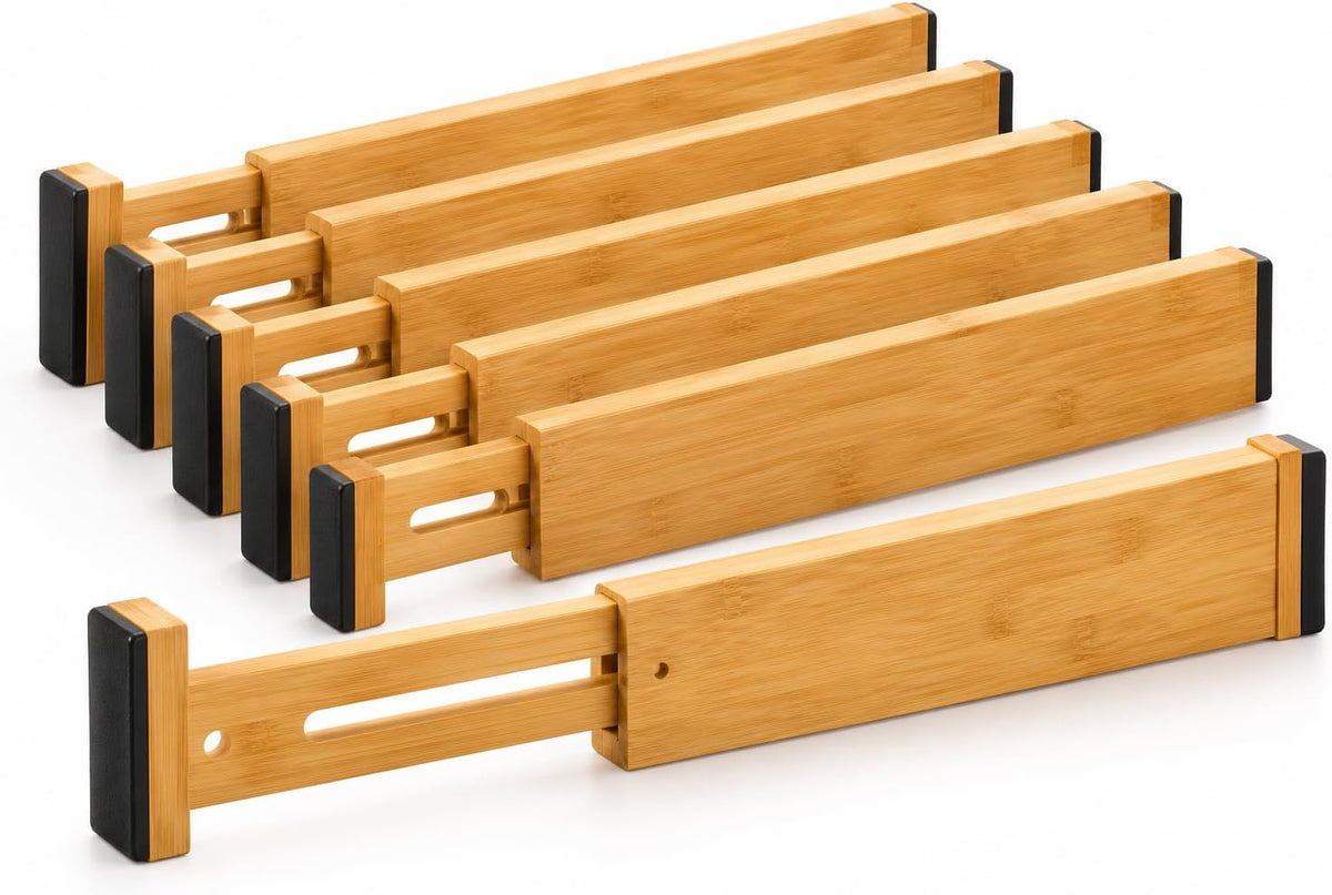 Bamboo Drawer Dividers 6 Pack, Expandable, 43-56 cm Long, 6 cm High