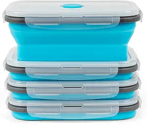 Collapsible Silicone Food Storage Containers Set with Lid & Air Vent,Foldable Lunch Containers(4PCS,Blue,27oz)