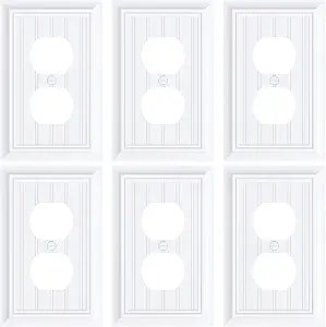 6-Pack Classic Beadboard Natural Bamboo Fiber Duplex Outlet Cover Plate,