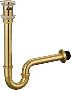P Trap with Bathroom Sink Stopper, 1-1/4 Sink Drain Stainless Steel Trap Set with Overflow - Adjustable Height - Complete Basin Sink Plumbing Kit for Pipe Replacement, Gold