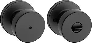 Kwikset Pismo Interior Privacy Door Knob with Lock, Door Handle For Bathroom and Bedroom, Matte Black Keyless Turn Lock Doorknob, with Microban Protection