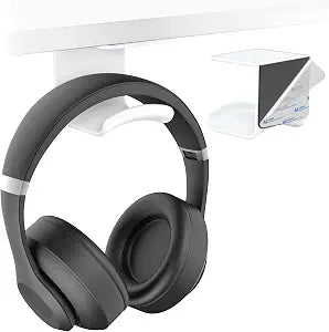 HomeMount Under Desk Headphone Hanger, Adhesive Hook, White 1 Pack