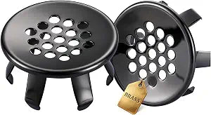 2 Pack Sink Overflow Ring, Solid Brass Sink Overflow Cover Black Stainless