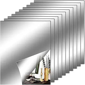 Fantasyon 10 Pieces Flexible Mirror Sheets, Self Adhesive Decorative Plastic Mirror Tiles Non-Glass Mirror Stickers for School Educational and Home Wall Decor (8x10 Inch)