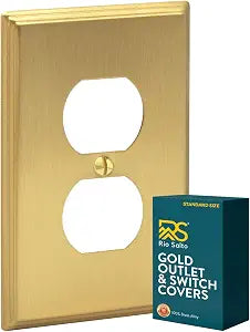 Rio Salto BRASS Outlet Covers Duplex Receptacle Wall Plate Electrical Outlet Cover Brushed Gold Metal Outlet Covers Decorative Wall Plate  Deco Collection 4.50" X 2.75"