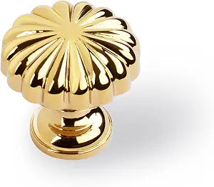SALISENG- 5 Pack Polished Gold Cabinet Pulls, Solid Brass Door Knobs for Kitchen Drawer, 1.15-Inch Diameter, Modern Furniture Handles for Cupboard Wardrobe(Monet)