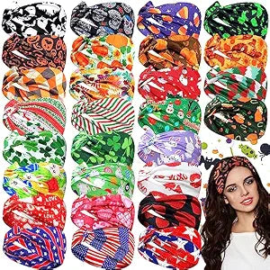XunYee 28 Pcs Halloween Holiday Headbands Women Fall Wide Twist Headbands
