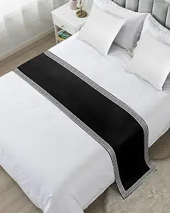 Greek Art Inspired Geometry Bed Runners for Bedroom Hotel,Decorative Bedding Scarf Abstract Monochrome Black White Bed End Blanket Bedding Runner Scarves for King Size Bed,102x20in