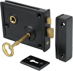 A29 Rim Lock Latch, Cast Iron, Black Powder Coat Finish