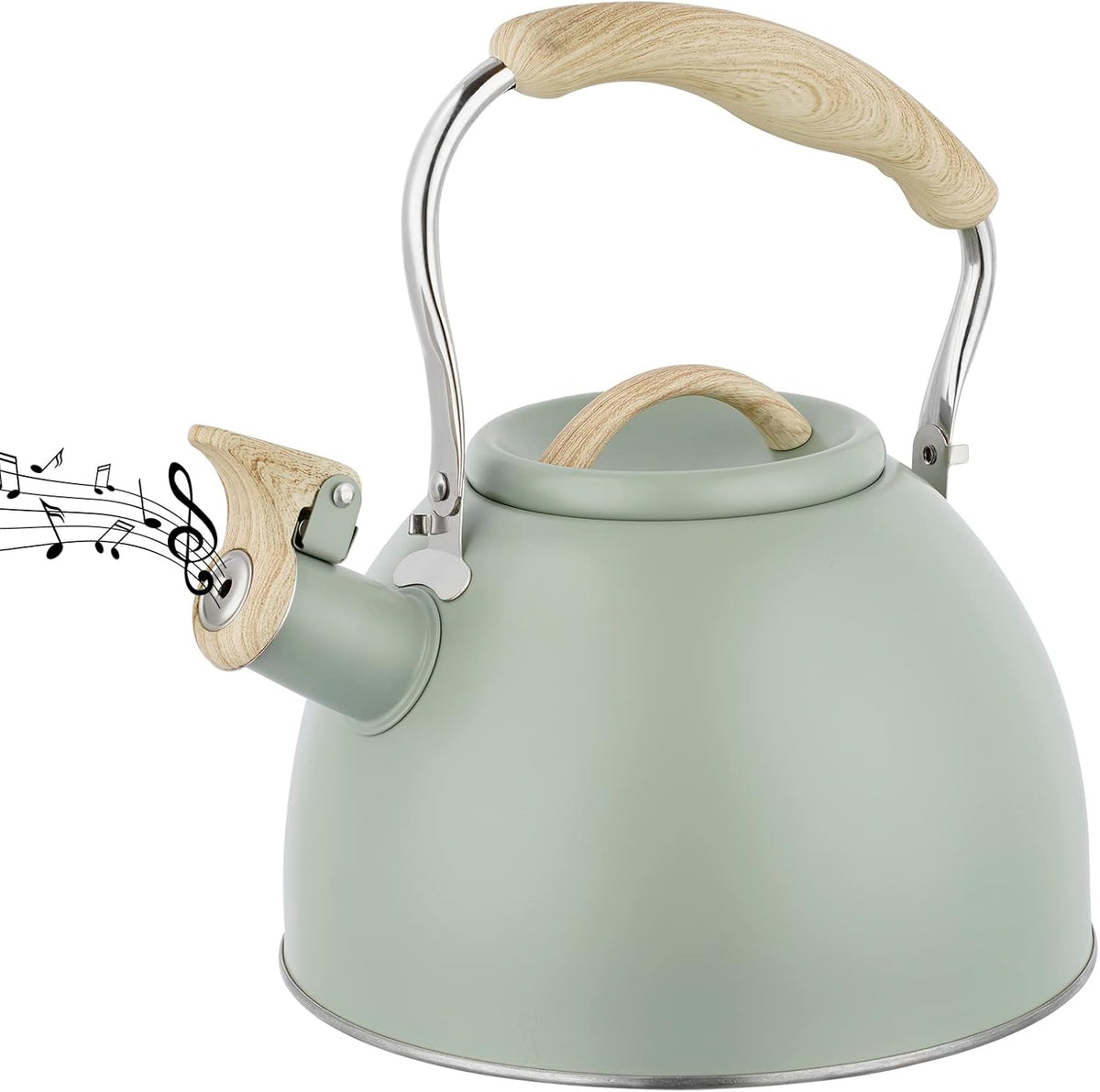 Phyllia Tea Kettle -3.L Whistling Tea Kettle for Stove Top Stainless Steel Tea Pot Stovetop Food Grade Water Kettle with folding Handle for Coffee Tea Milk Hot Water Kettle Pot -Green