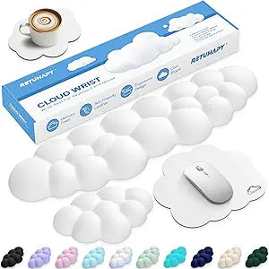 Cloud Wrist Rest Keyboard Cushion and Cloud Mouse Pad, White
