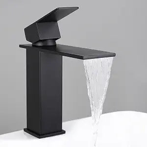 KES Bathroom Sink Faucet Single Hole, Black Bathroom Faucet Waterfall Faucet with Supply Lines for Bathroom Sink, SUS304 Stainless Steel, L3158ALF-BK