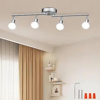 AIBOO 4-Light Adjustable Dimmable Track Lighting Kit, Flexible Foldable Arms,Satin Nickel Kitchen,Hallyway Bed Room Lighting Fixture, GU10 Base Bulbs not Included