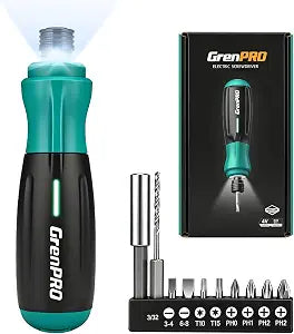 GRENPRO 4V Cordless Electric Screwdriver Set, 10 Magnetic Bits, LED Light