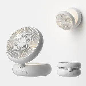 Portable Rechargeable Small Desktop Table Fan, Quiet USB Electric Oscillating Cooling Fan with Night Light, Wall Mounted Cordless Battery Fan for Travel Cruise Office Bedroom Bedside