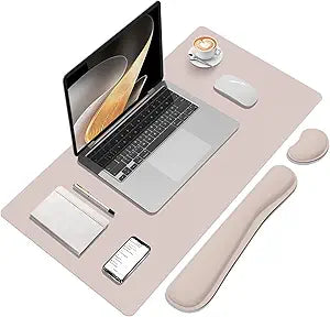 Mouse Pad and Keyboard Wrist Rest, Large Keyboard and Mouse Pad Set, Ergonomic Mousepad with Wrist Rest, Non-Slip Desk Mat Protector for Office, Home (31.515.7 Inches, Cream Pink)