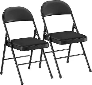 VECELO Folding Chairs Set of 2, Faux Leather Padded, Black