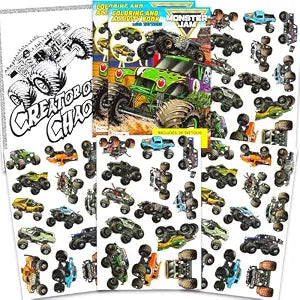 50+ Monster Jam Temporary Tattoos for Kids Coloring Party Favors Bundle