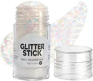 CCbeauty White Body Glitter Stick, Chunky Face Glitter Makeup for Face Body Eyes Lip & Hair, Music Festival Rave Party Accessories, Holographic Sparkling Mermaid Sequins Eyeshadow for Women