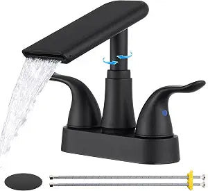 Matte Black Bathroom Faucet 4 Inch Centerset Waterfall Sink Faucet Bathroom
