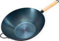 DUMOS 13.5" Pre-Seasoned Carbon Steel Wok Pan for Stir Fry, Blue