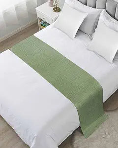 Vintage Forest Green Bed Runners for King Size Bed, Decorative Bed Runner Scarve, Farmhouse Retro Solid Color Linen Texture Bed Throws for Foot of Bed, Bedding Protector Slipcover for Bedroom