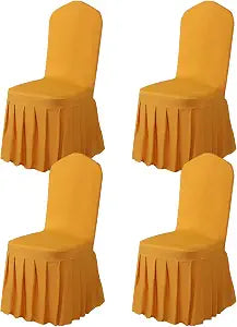 Rakila 4PC Parson Skirt Removable Chair Covers Stretch Spandex Washable Fitted Chair Protector Cover for Dining, Party, Ceremony (Gold)