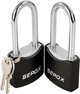 SEPOX 2PC All-Weather Padlock Keyed Alike 1-3/4" Long Shackle, Solid Steel