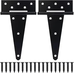 8 Inch T-Strap Gate Hinges, Shed Barn Door Hinges Heavy Duty, Black Tee Hinges for Wooden Fences, Yard Gate, Wrought Hardware Iron Rustproof (2 Pack/Set)