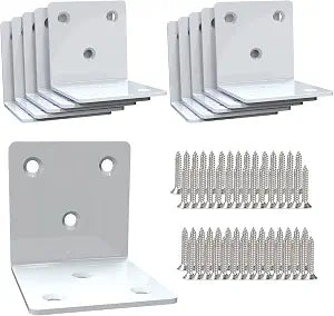 White Stainless Steel Corner Bracket,Joint Right Angle Bracket,L Shape Heavy Duty Metal Corner Brace Hardware Brackets Supporter for Wood Aufuga (10, 2x2x2)