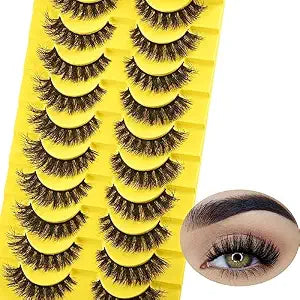False Eyelashes Short Lashes Full Mink Lash Strips 10 Pairs Fluffy Cat Eye Strip Eyelash Wispy Volume Lashes Pack Fake Cateye EyeLash Natural Look