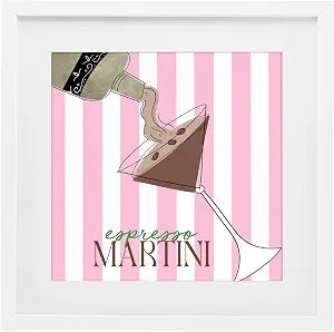 Espresso Martini Pink Stripes, 13 x 13 Inch Framed Print Under Glass